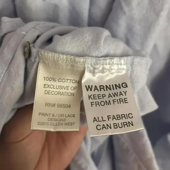 ✅Eileen West 100% Cotton Soft Periwinkle/Lavender Long Sleeve Pajama Gown Dress - Picture 8 of 9